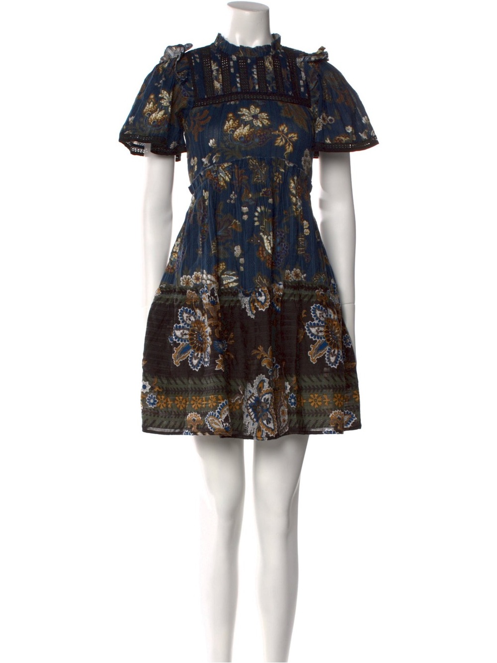 Sea New York Navy Floral Puff-Sleeve Smock Dress